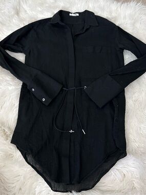 Helmut Lang Black Long-Sleeve Sheer Tunic Blouse